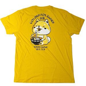 Golden Fox Men's Ramen Noodle T-Shirt Yellow, XL Tokio Japan Anime Kawaii Uwu